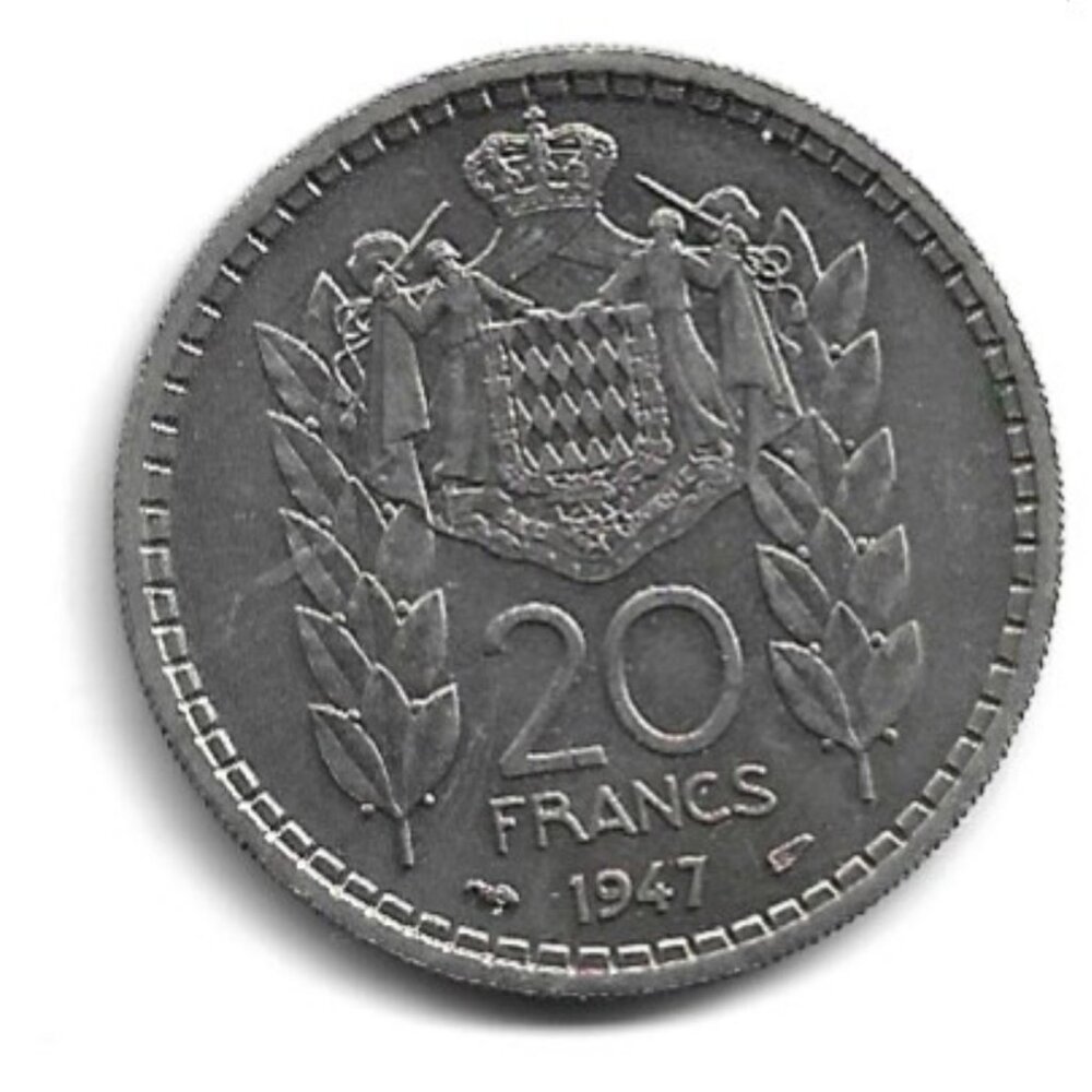 1947 Monaco Louis II 20 Francs Coin (b189)